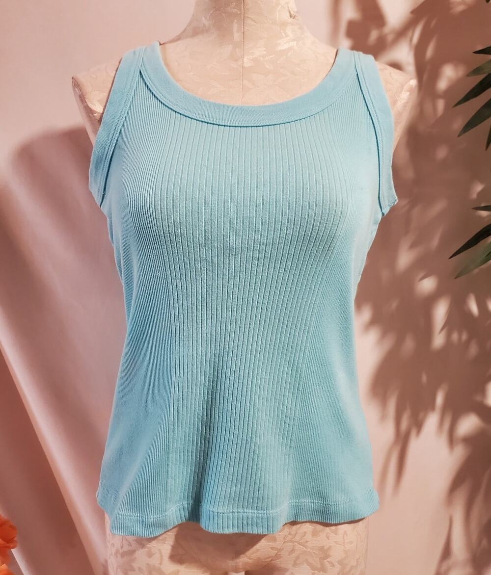 Vtg Y2K Mossimo Ribbed Tank Top Junior Size S Light Sky Blue 100% Cotton Natural